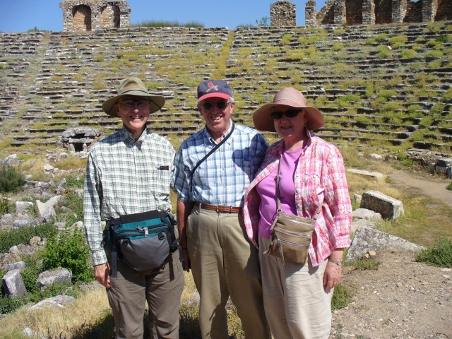 Trip To Turkey, Summer 2012.  George, Tom and Loulie in the ancient stadium at Laodicea