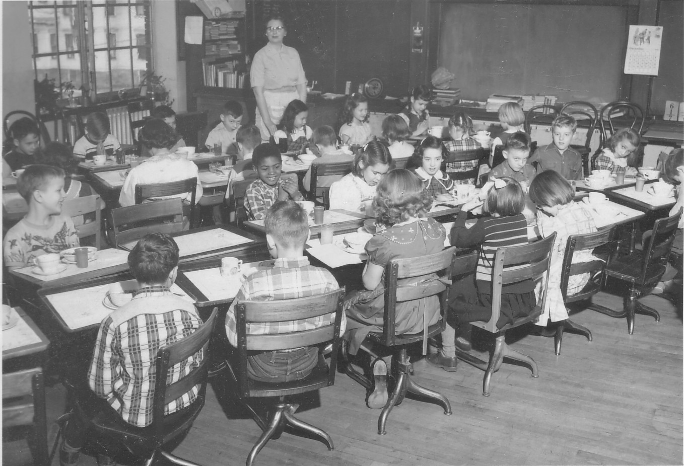 Mrs. Duffany's 3rd grade class having breakfast together, Henry St. John's Elementary School, December 13, 1951