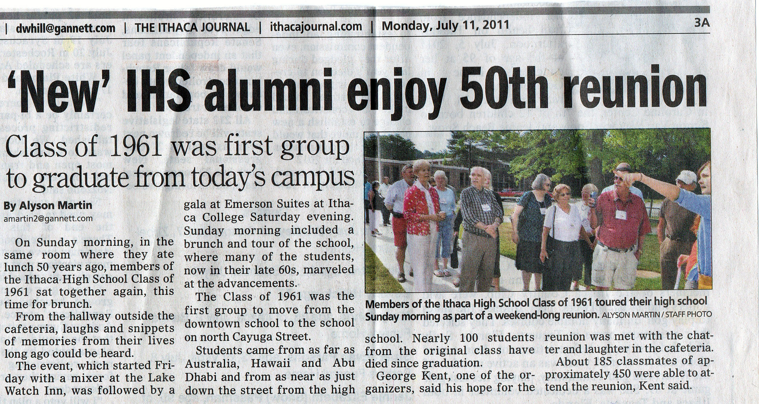 Ithaca Journal Article On IHS Class of 1961 50th Reunion